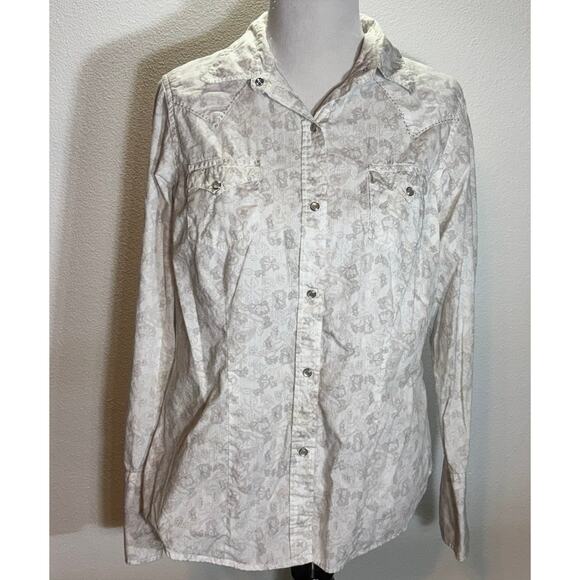 Roper Western Shirt L Women’s Snap Front Floral Paisley Pearl Snap Long Sleeve - Picture 1 of 5